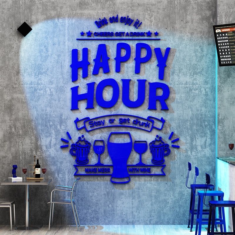 Tranh mica EPeBen dán tường nổi 3d hình happy hour decor trang trí tường quán bar, nhà hàng, quán nhậu