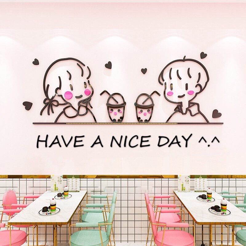 Tranh mica EPeBen dán tường nổi 3d hình trà sữa decor trang trí cửa hàng quán cafe quán trà tranh