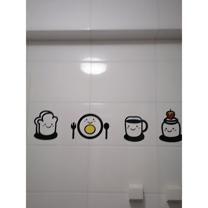 Tranh mica EPeBen dán tường nổi 3d hình hoạt hình bữa ăn sáng dễ thương decor trang trí quán ăn, trà chanh, trà sữa