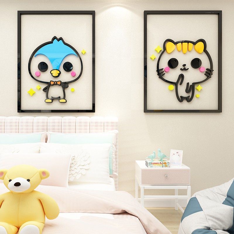 Tranh mica EPeBen dán tường nổi 3d hình gấu trúc, chim, hổ decor trang trí phòng cho bé, mầm non, mẫu giáo, lớp học
