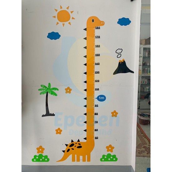 Tranh mica EPeBen dán tường nổi 3d hình Khủng Long Cổ Dài Thước đo chiều cao cho bé decor trang trí lớp học, mầm non