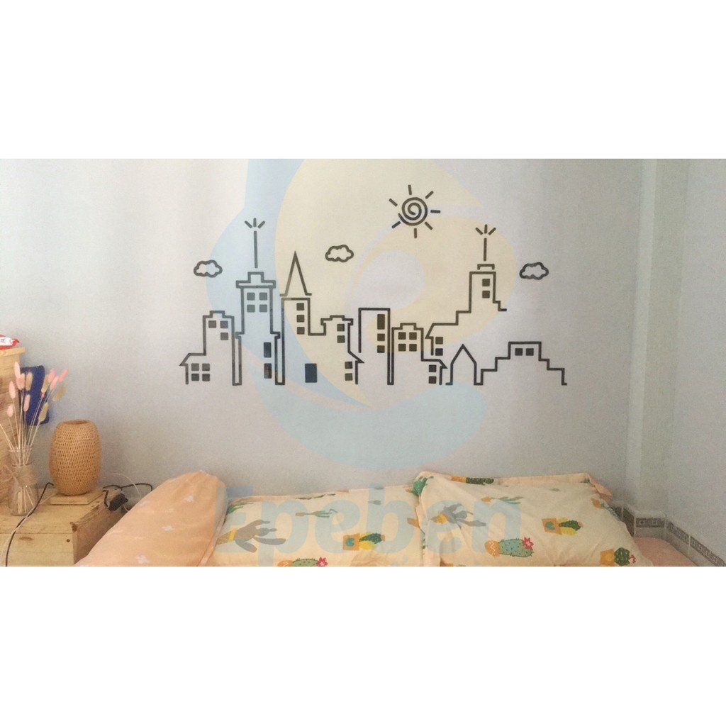 Tranh mica EPeBen dán tường nổi 3d hình khung cảnh thành phố decor trang trí phòng khách, phòng ngủ