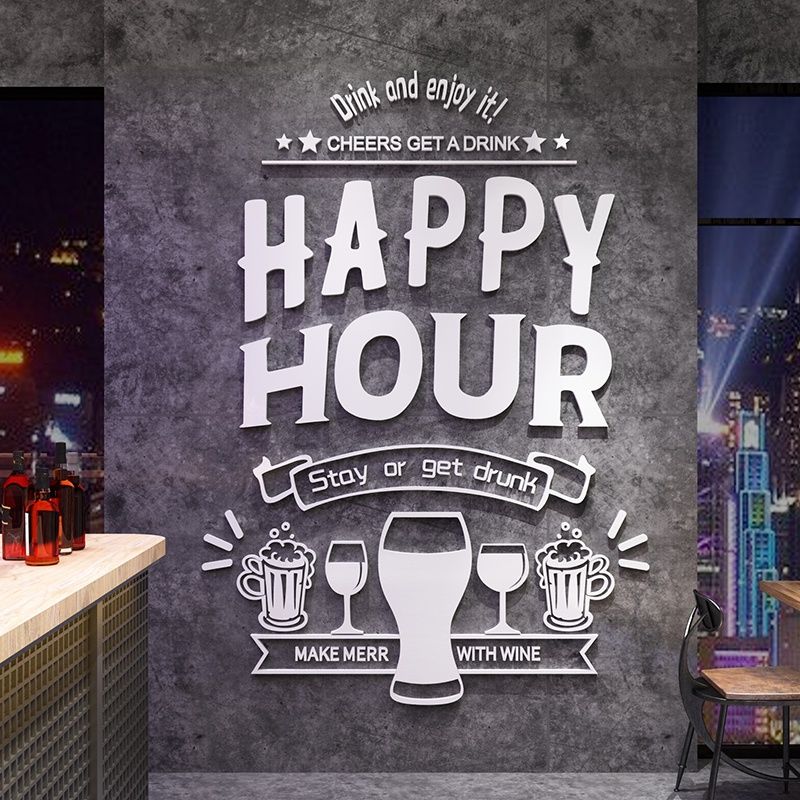 Tranh mica EPeBen dán tường nổi 3d hình happy hour decor trang trí tường quán bar, nhà hàng, quán nhậu