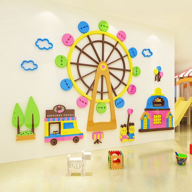 Tranh mica EPeBen dán tường nổi 3d hình vòng quay mặt trời, decor trang trí mầm non, khu vui chơi trẻ