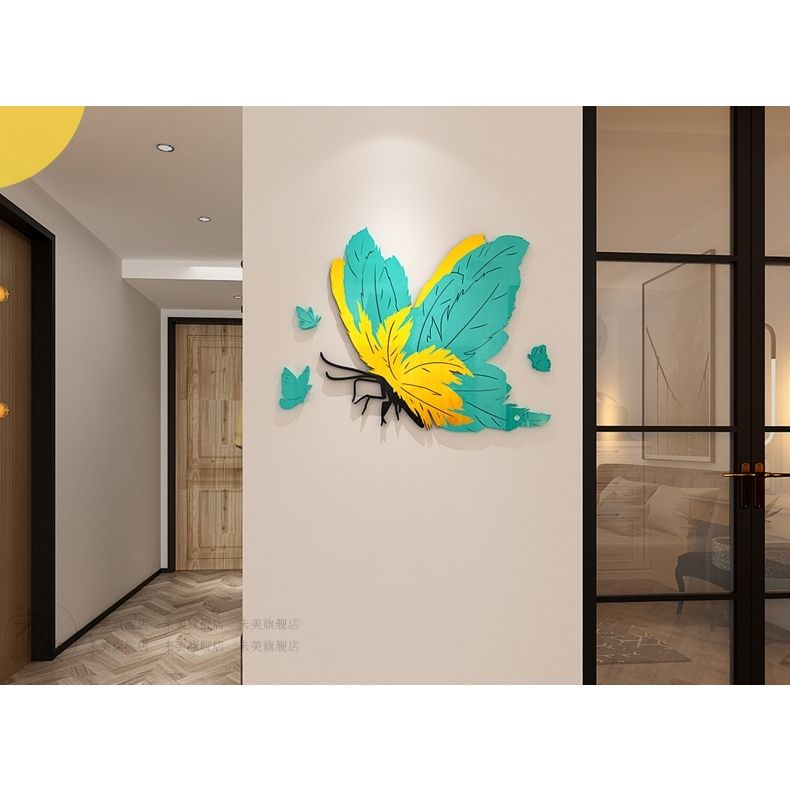 Tranh mica 3d dán tường mẫu tranh con bướm, trang trí phòng khách, phòng bếp