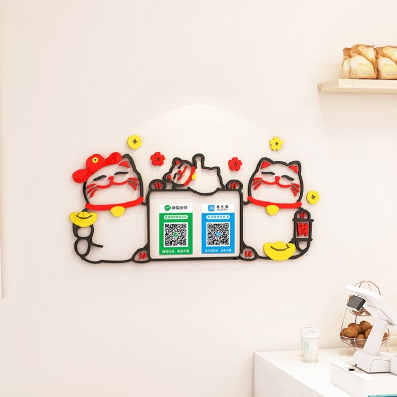 Tranh mica EPeBen dán tường nổi 3d hình mèo thần tài may mắn decor trang trí quầy thu ngân, cửa hàng, nhà hàng