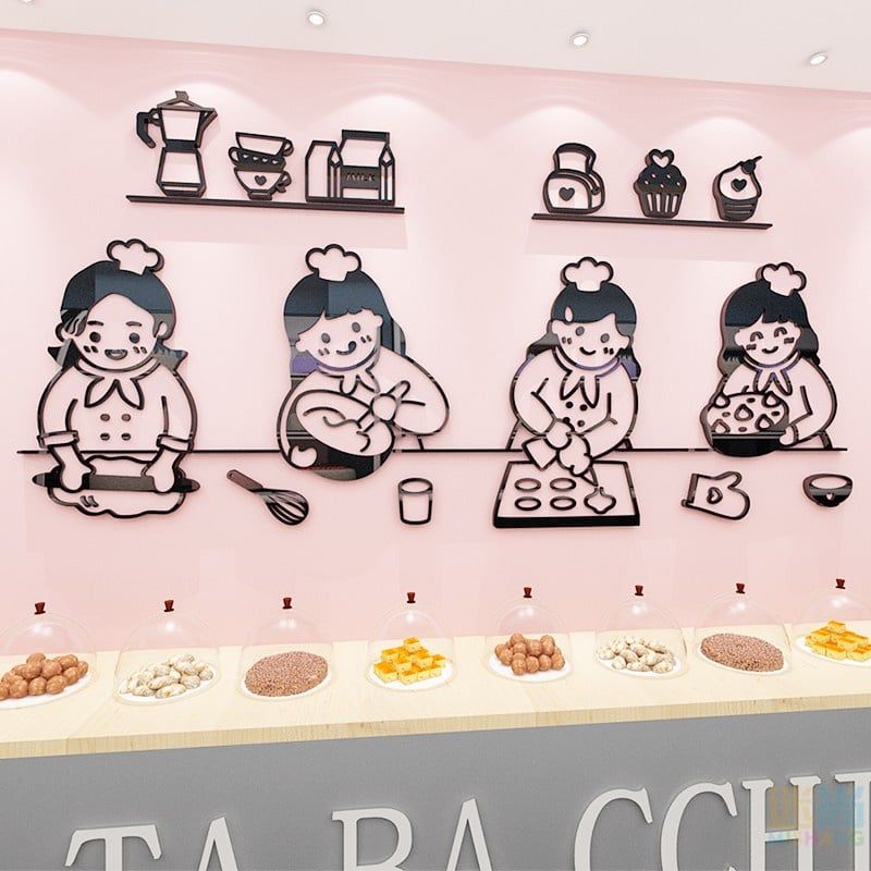 Tranh mica 3d dán tường các mẫu tranh làm bánh kem sinh nhật, trang trí quán bánh, phòng cho bé