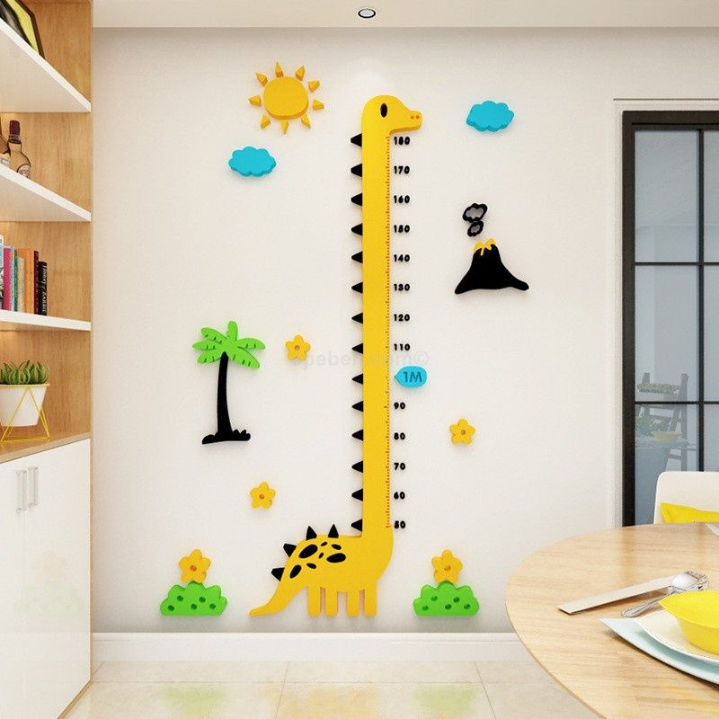 Tranh mica EPeBen dán tường nổi 3d hình Khủng Long Cổ Dài Thước đo chiều cao cho bé decor trang trí lớp học, mầm non