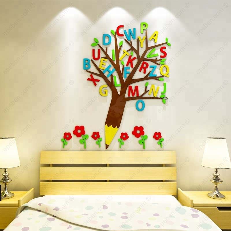 Tranh mica EPeBen dán tường nổi 3d hình cây chữ cái tiếng anh decor trang trí mầm non, phòng cho bé