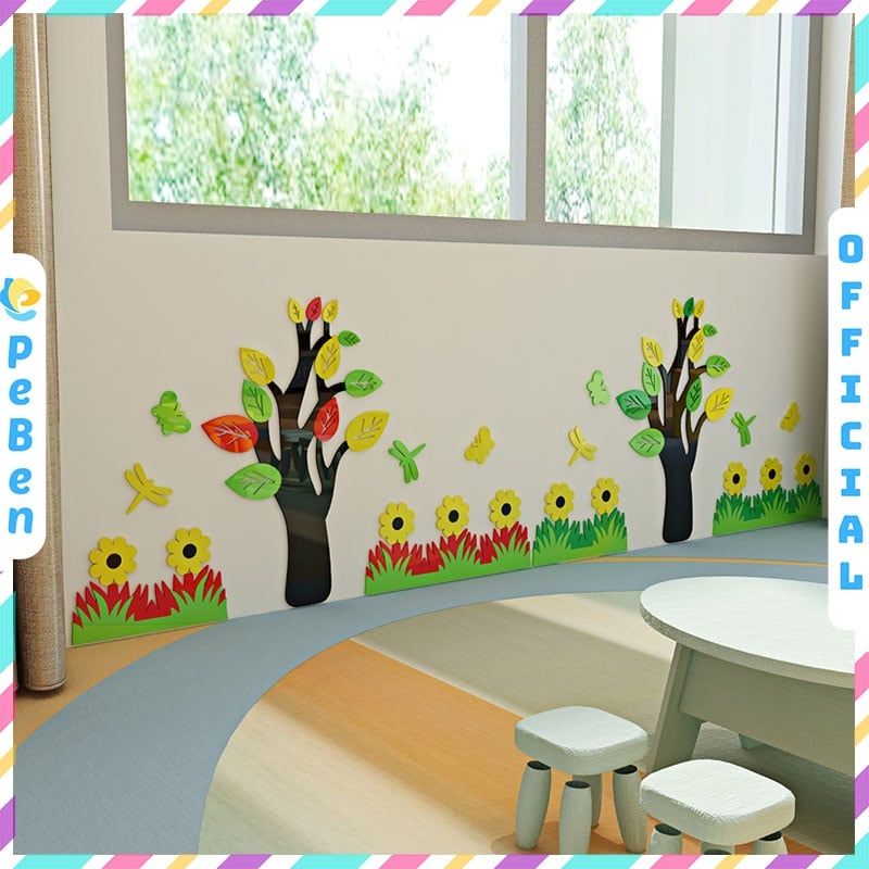 Tranh mica EPeBen dán tường nổi 3d hình vườn nhỏ cho bé decor trang trí mầm non, phòng cho bé, Chân Tường