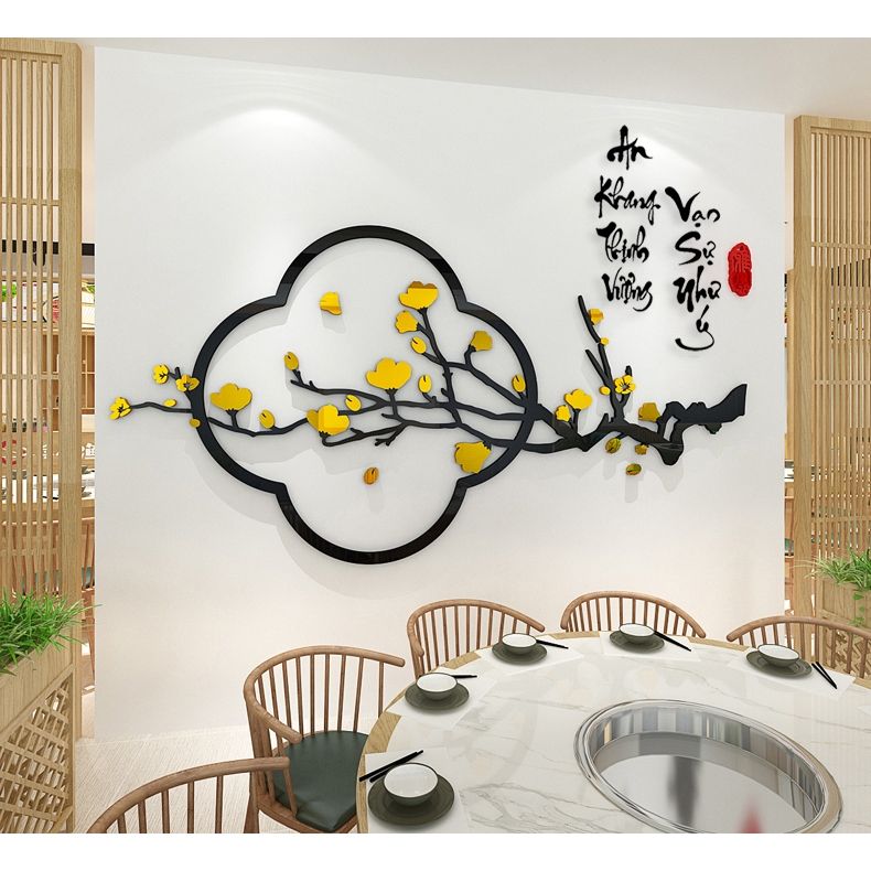Tranh mica 3d dán tường mẫu tranh Cành Đào, Cành Cam An Khang Thịnh Vượng, trang trí phòng khách, phòng bếp