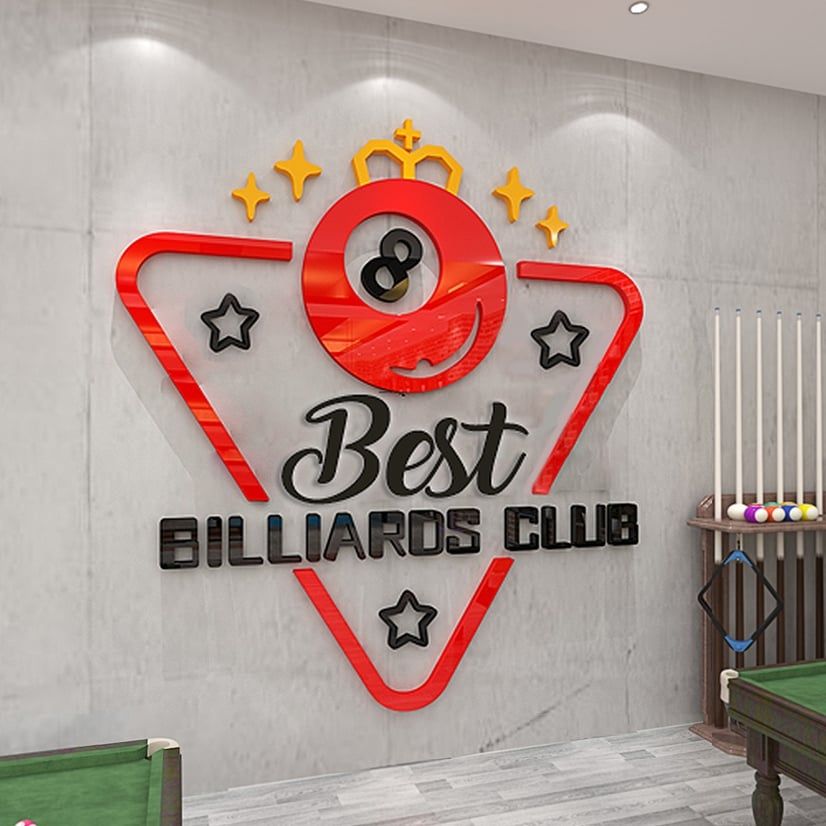 Tranh mica 3d dán tường mẫu tranh trang trí quán Bi-a, Billiard, Clb Bida, Cơ Thủ