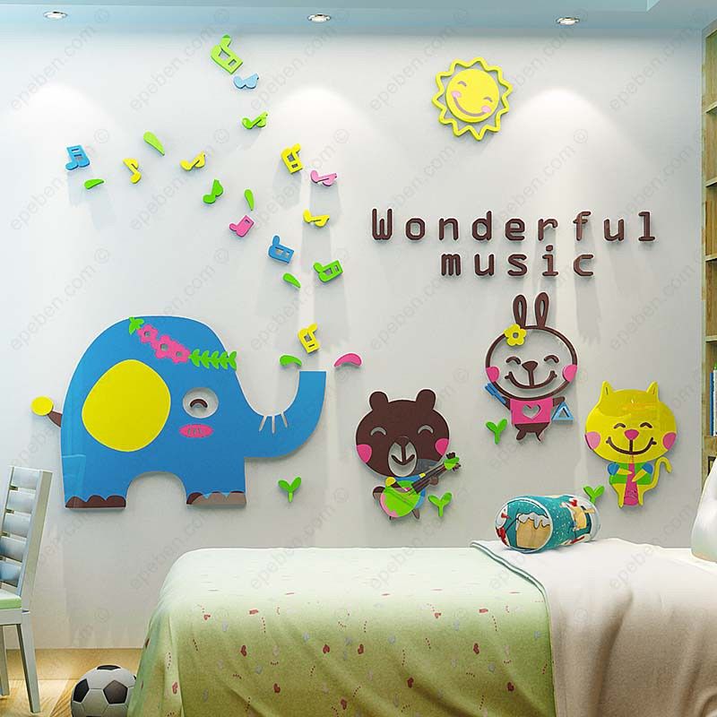 Tranh mica EPeBen dán tường nổi 3d hình thế giới âm nhạc cho bé decor trang trí mầm non, phòng cho bé