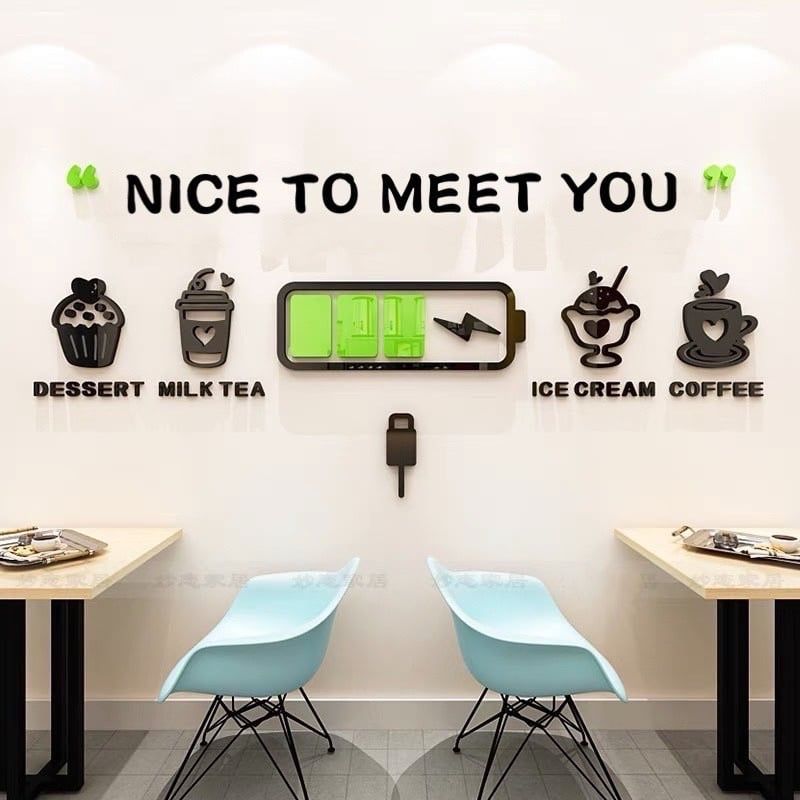 Tranh mica 3d dán tường các mẫu tranh cô gái, gấu cute trang trí quán trà sữa, trà chanh
