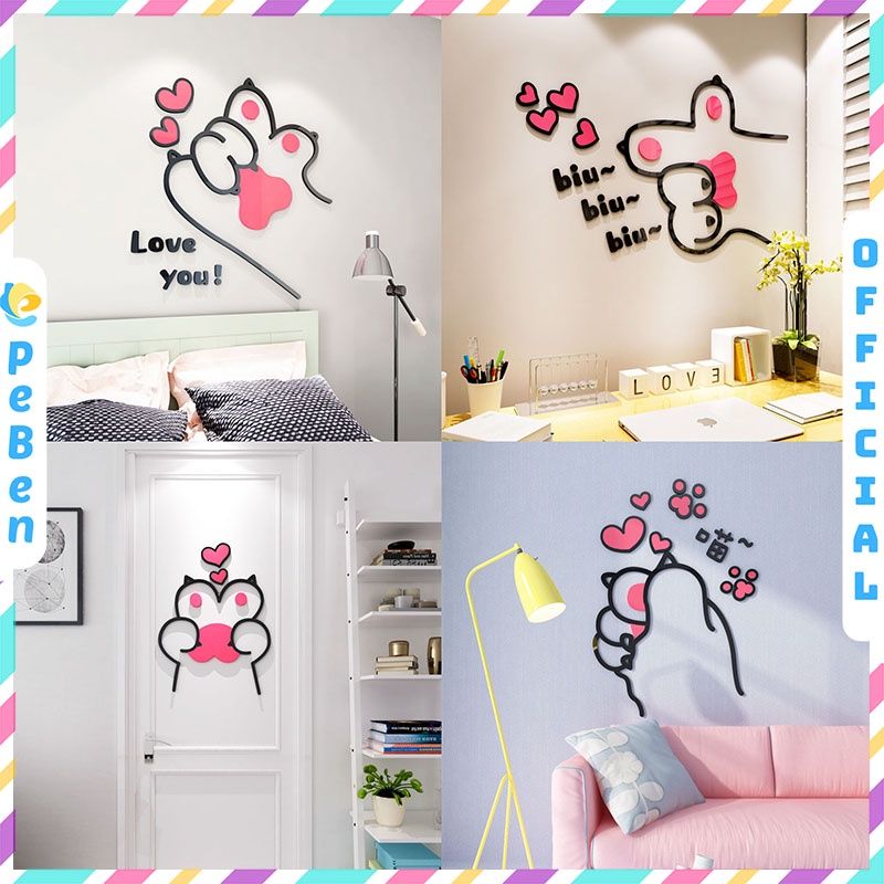 Tranh mica EPeBen dán tường nổi 3d hình bàn tay chân mèo bắn thả tim decor trang trí mầm non, phòng cho bé