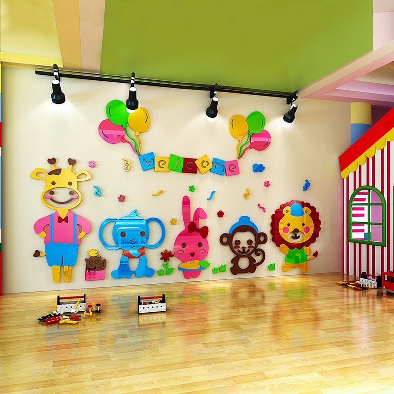 Tranh mica EPeBen dán tường nổi 3d hình welcome động vật decor trang trí góc học tập mầm non