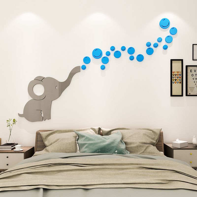 Tranh mica EPeBen dán tường nổi 3d hình chú voi xám thổi bong bóng ngộ nghĩnh decor trang trí mầm non