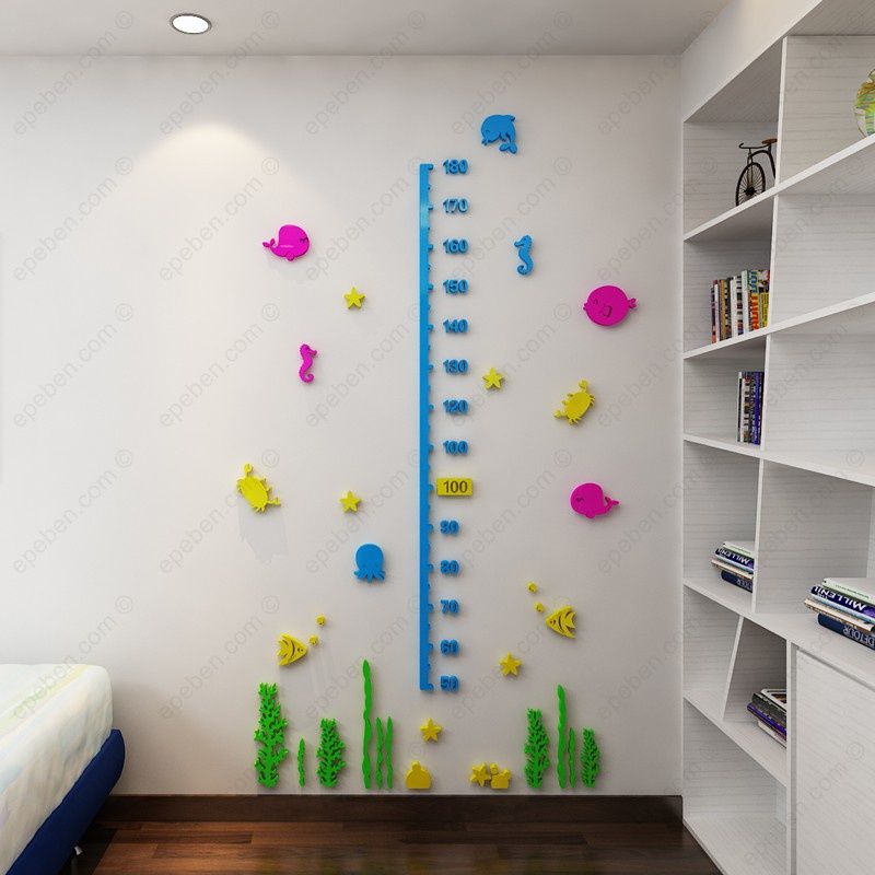 Tranh mica EPeBen dán tường nổi 3d hình Thước trong lòng đại dương đo chiều cao cho bé decor trang trí phòng cho bé