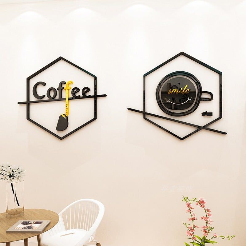 Tranh mica EPeBen dán tường nổi 3d hình chữ hình nhỏ lục giác decor trang trí quán cafe, trà chanh, trà sữa