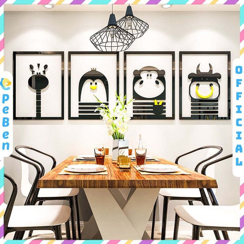 Tranh mica EPeBen dán tường nổi 3d hình khung hoạt hình các con vật dễ thương decor trang trí, phòng cho bé