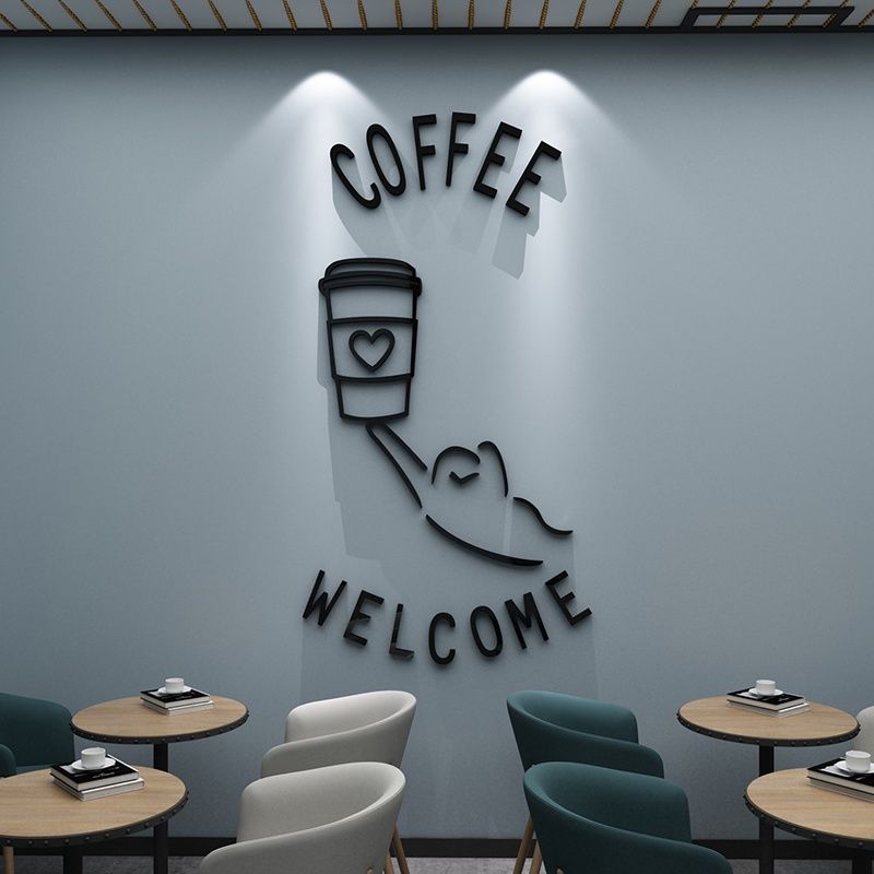 Tranh mica EPeBen dán tường nổi 3d hình welcome coffee, bông hồng decor trang trí quán cafe, trà sữa, quán ăn, nhà hàng