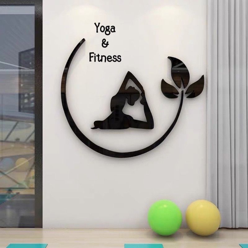 Tranh mica 3d dán tường trang trí phòng tập yoga, thể dục thể thao, shop bán đồ tập