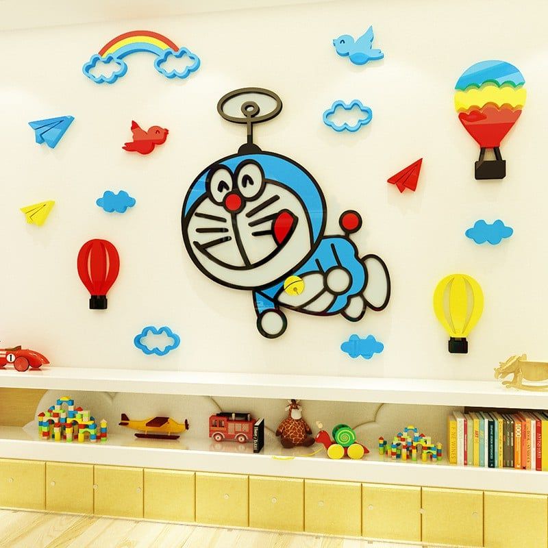 Tranh mica EPeBen dán tường nổi 3d hình chong chóng Doremon Doraemon decor trang trí mầm non, phòng cho bé