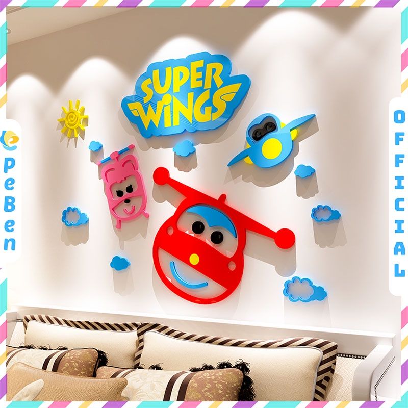 Tranh mica EPeBen dán tường nổi 3d hình hoạt hình máy bay super wings decor trang trí lớp học, mầm non, mẫu giáo