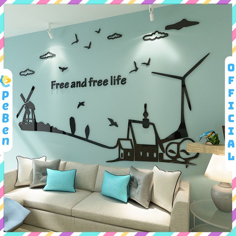 Tranh mica EPeBen dán tường nổi 3d hình phong cảnh làng quê châu âu decor trang trí phòng khách, phòng ngủ