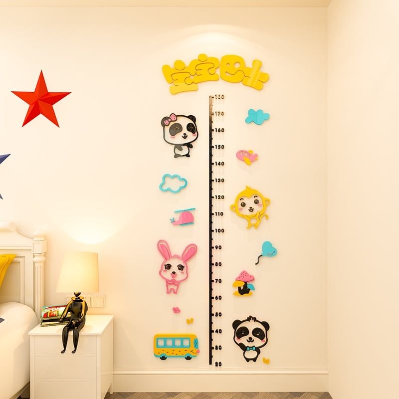 Tranh mica EPeBen dán tường nổi 3d hình Đo chiều cao động vật decor trang trí phòng ngủ cho bé, trường mầm non