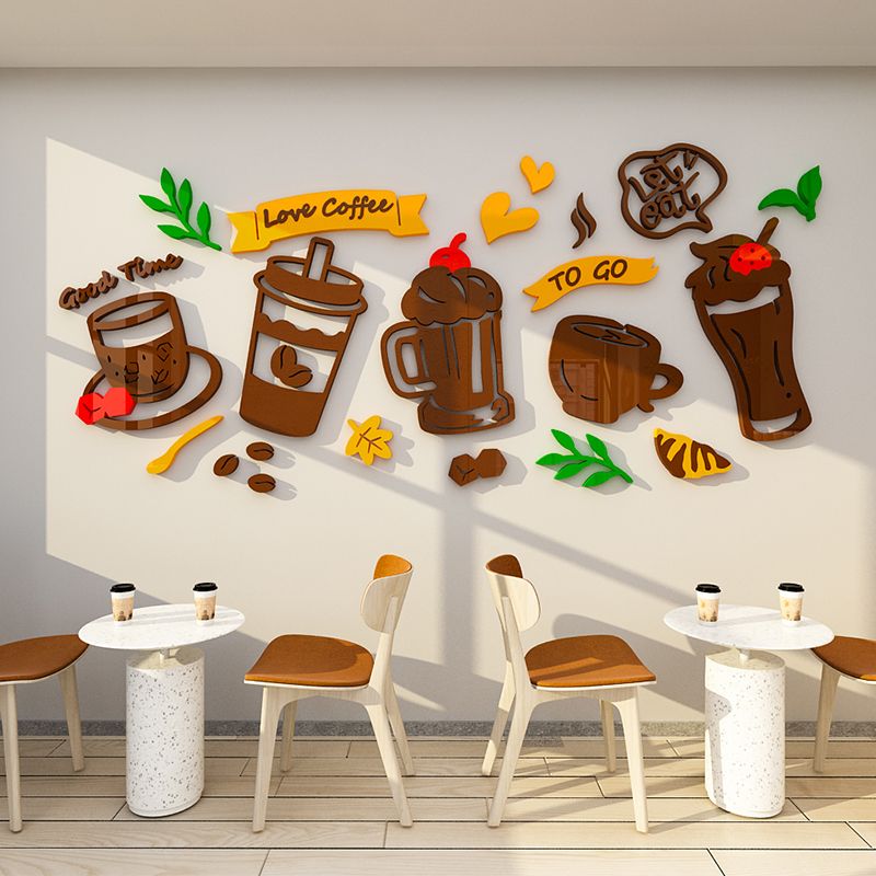Tranh Mica 3d Dán Tường Chủ Đề Quán Coffee, Trang Trí Quán Cafe, Quán Nước, Quán Trà Tranh