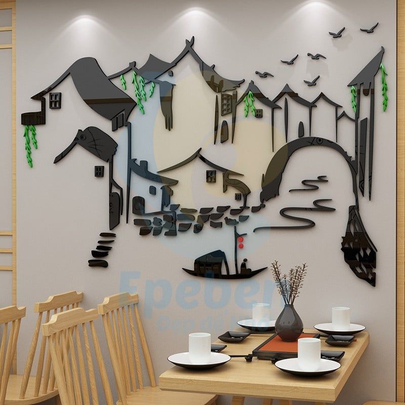 Tranh mica EPeBen dán tường nổi 3d hình tranh mặc thủy decor trang trí quán ăn, nhà hàng, quán nhậu