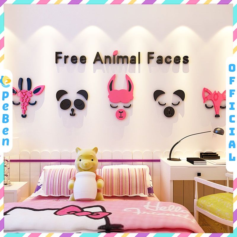 Tranh mica EPeBen dán tường nổi 3d hình hoạt hình mặt thú animal faces phong cách bắc âu trang trí phòng khách, nhà cửa