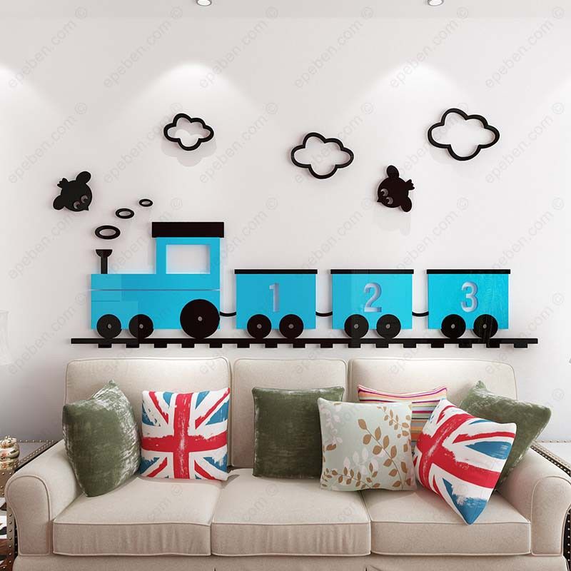 Tranh mica EPeBen dán tường nổi 3d hình đoàn tàu dễ thương decor trang trí mầm non, phòng cho bé, Chân Tường