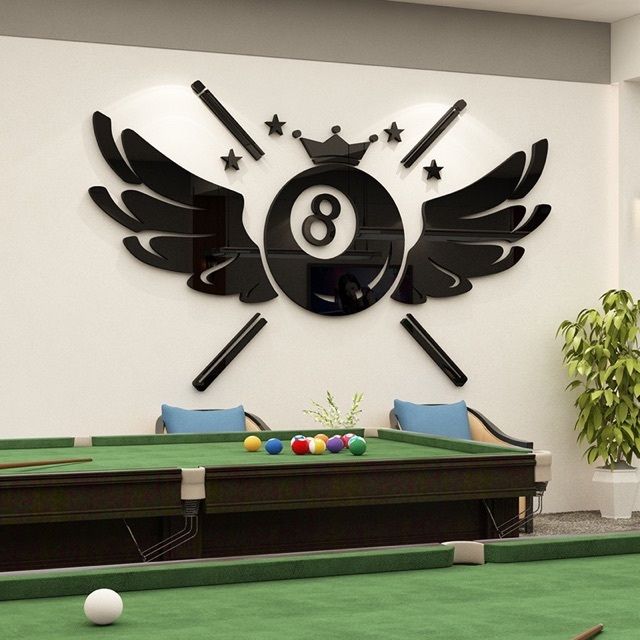 Tranh mica 3d dán tường mẫu tranh trang trí quán Bi-a, Billiard, Clb Bida, Cơ Thủ
