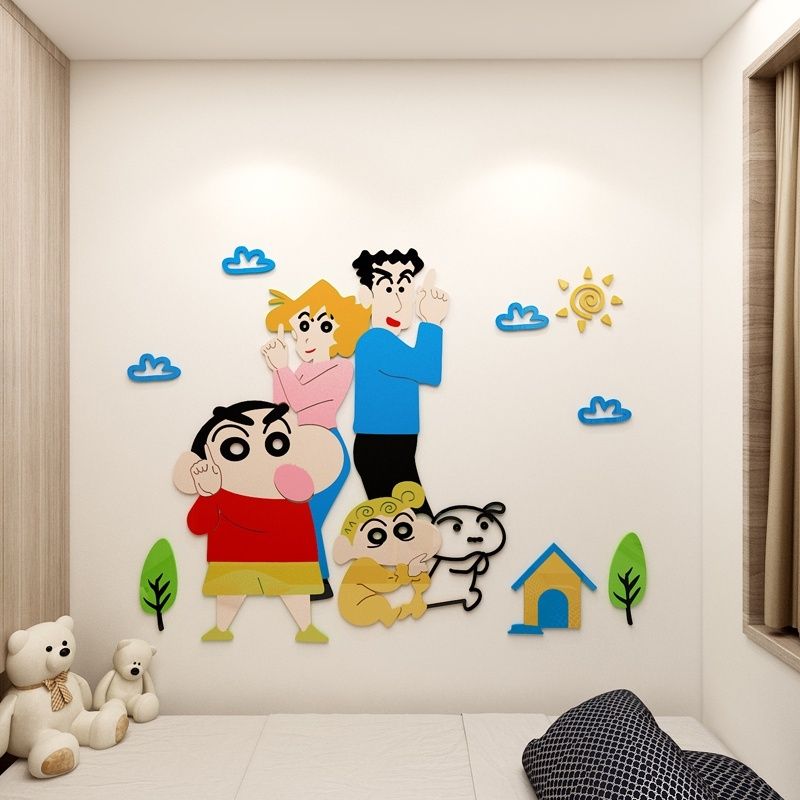 Tranh Mica 3d Dán Tường Gia Đình Nhà Shin Cậu Bé Bút Chì Trang Trí Mầm Non, Mẫu Giáo