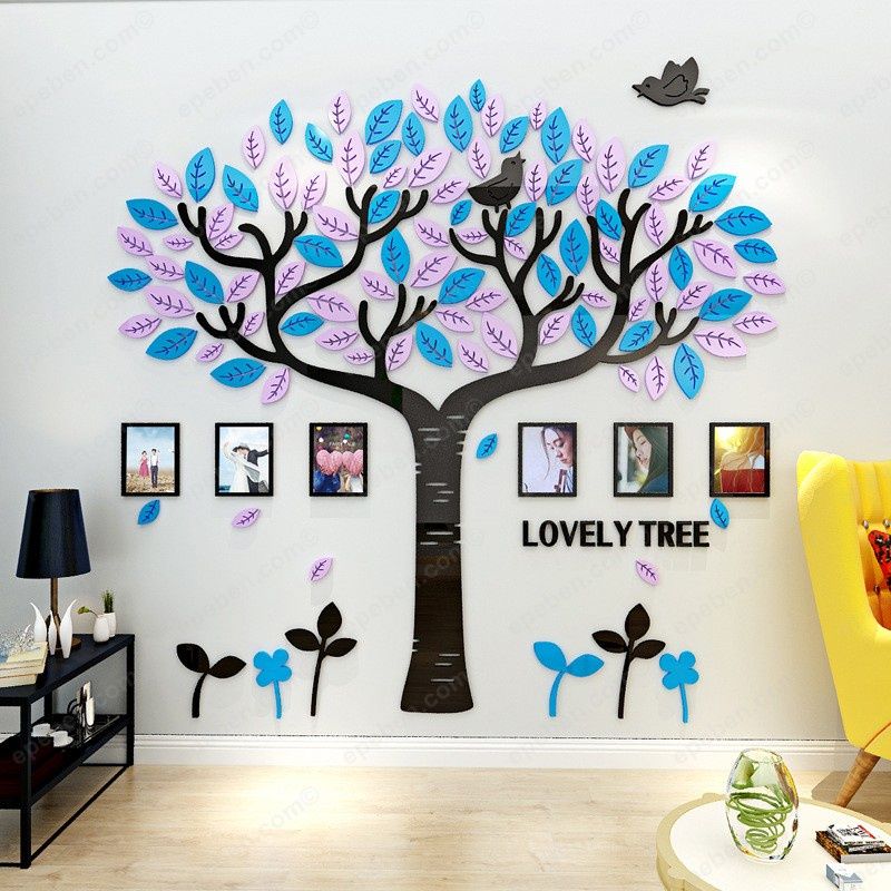 Tranh mica EPeBen dán tường nổi 3d hình cây tình yêu khung ảnh decor trang trí phòng làm việc, phòng họp