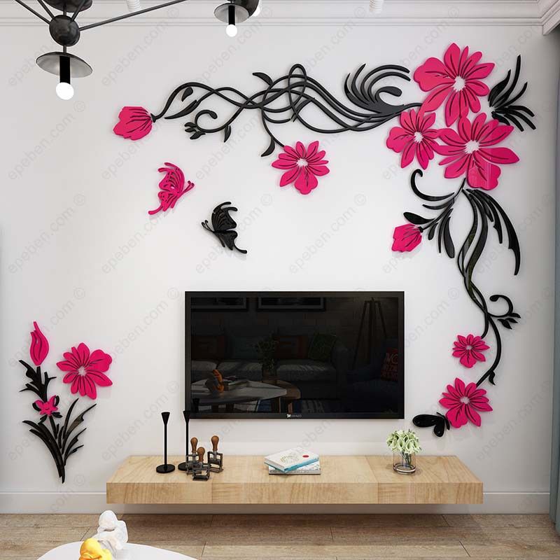 Tranh mica EPeBen dán tường nổi 3d hình Bộ Full 2 Góc Như Ảnh rực rỡ sắc hoa decor trang trí phòng khách