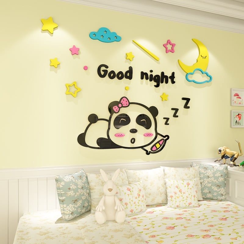 Tranh mica EPeBen dán tường nổi 3d hình gấu trúc ngủ ngon decor trang trí phòng cho bé