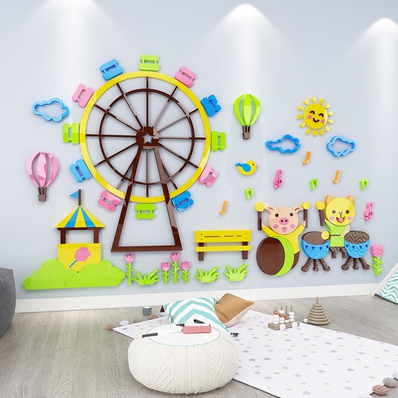 Tranh mica EPeBen dán tường nổi 3d hình vòng xoay tròn khu vui chơi decor trang trí mầm non, phòng cho bé