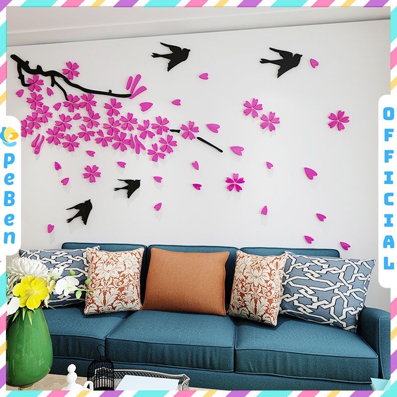 Tranh mica EPeBen dán tường nổi 3d hình chim én về cùng mùa xuân decor trang trí phòng khách, phòng ngủ