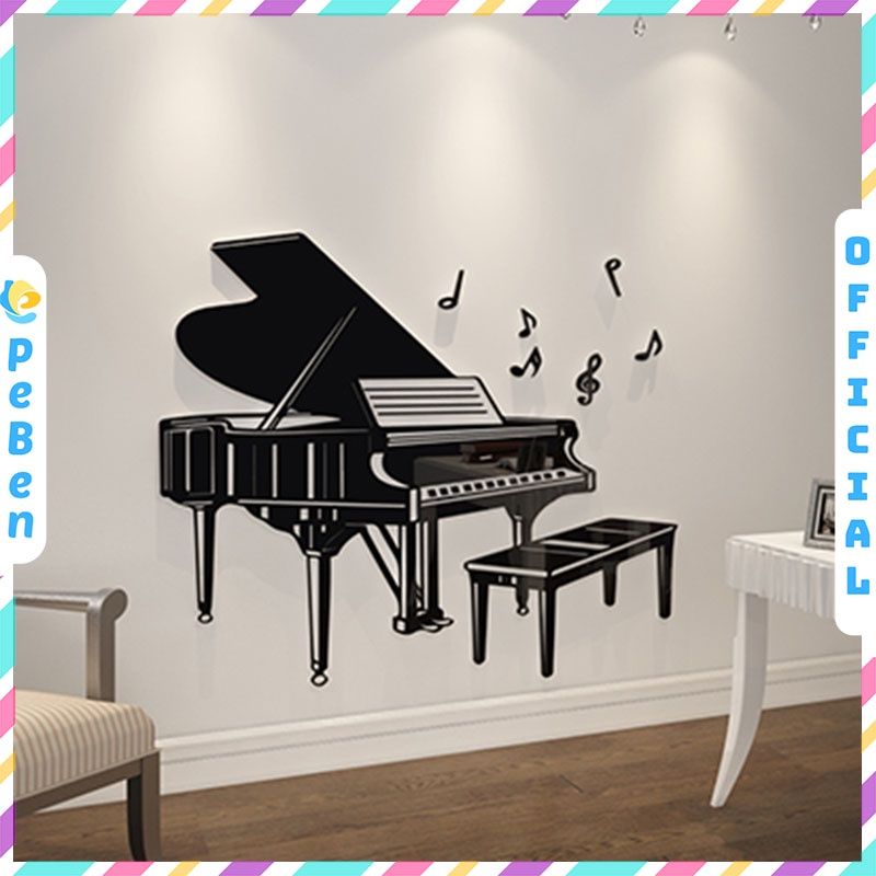 Tranh dán tường mica 3d decor khổ lớn piano trang trí phòng nhạc