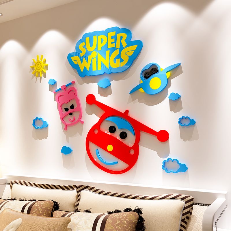 Tranh mica EPeBen dán tường nổi 3d hình hoạt hình máy bay super wings decor trang trí lớp học, mầm non, mẫu giáo