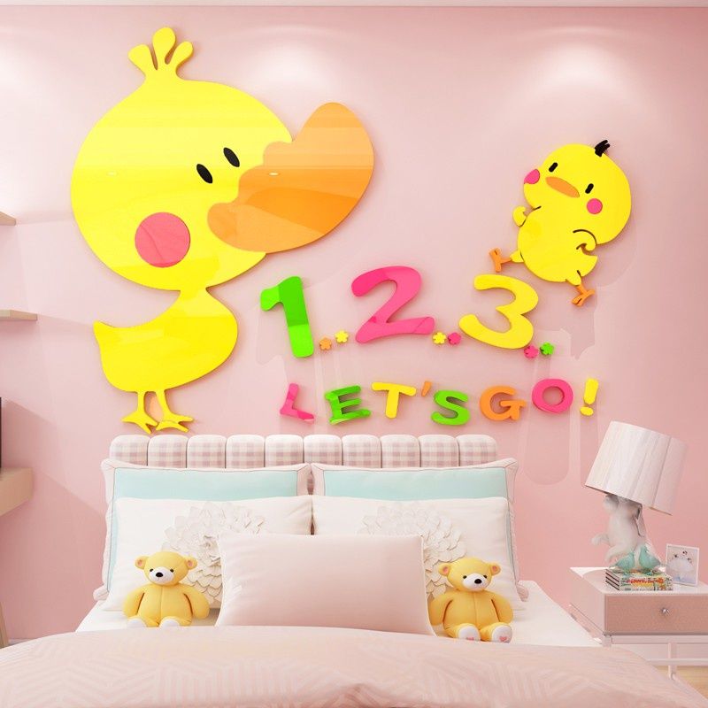Tranh mica EPeBen dán tường nổi 3d hình chú vịt con decor trang trí mầm non, phòng cho bé