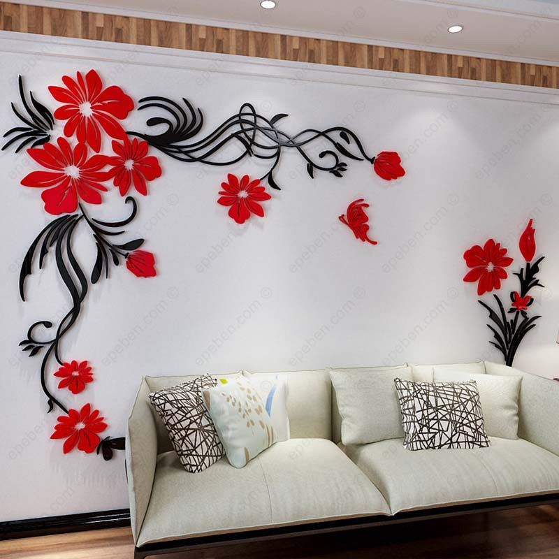 Tranh mica EPeBen dán tường nổi 3d hình Bộ Full 2 Góc Như Ảnh rực rỡ sắc hoa decor trang trí phòng khách