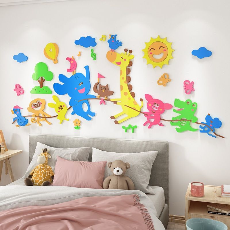 Tranh mica EPeBen dán tường nổi 3d hình Muông thú kéo co decor trang trí nhà trẻ, phòng cho bé