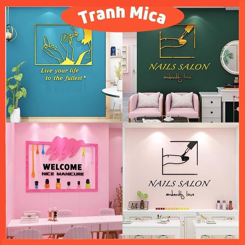 Tranh mica EPeBen dán tường nổi 3d hình Welcome decor trang trí cửa hàng nail, làm móng, tiệm làm đẹp