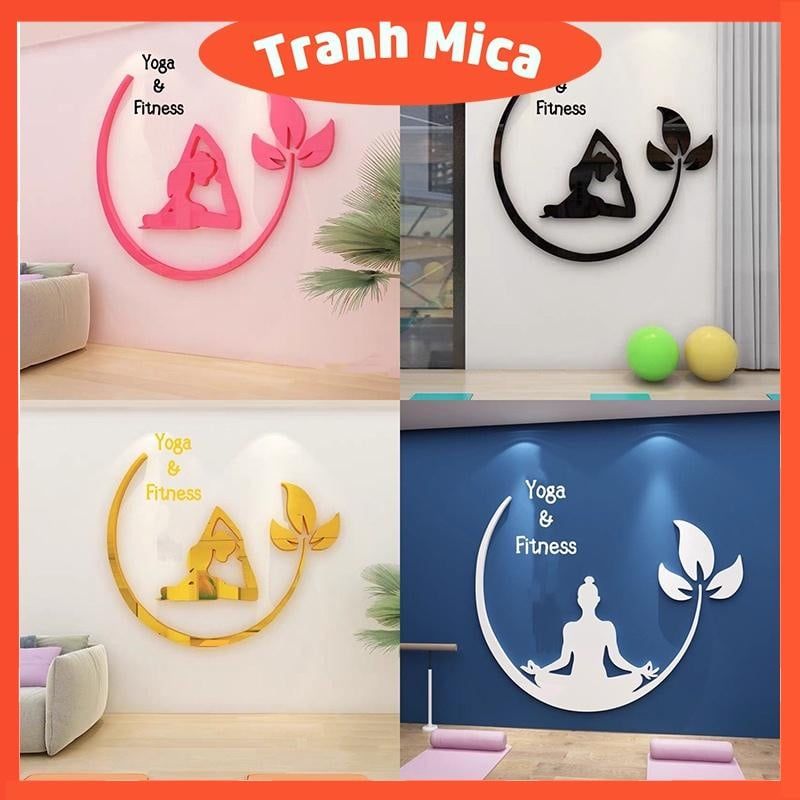 Tranh mica 3d dán tường trang trí phòng tập yoga, thể dục thể thao, shop bán đồ tập
