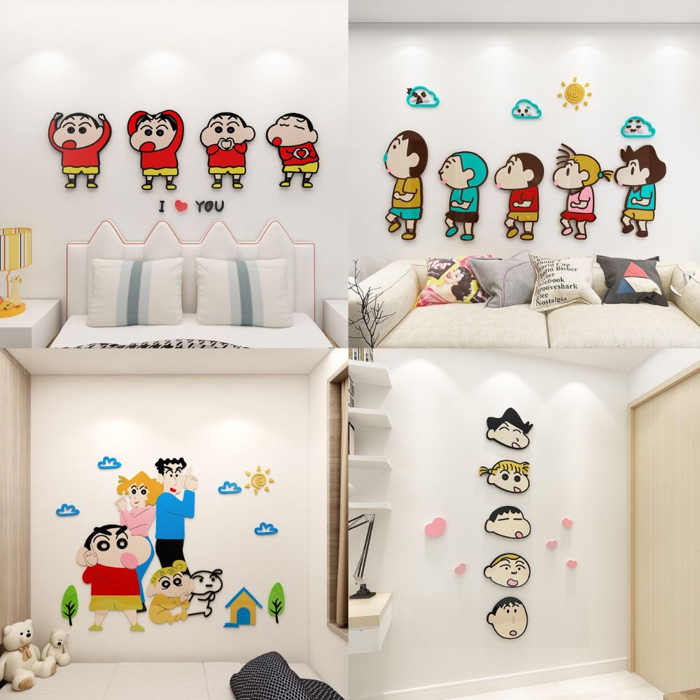 Tranh Mica 3d Dán Tường Gia Đình Nhà Shin Cậu Bé Bút Chì Trang Trí Mầm Non, Mẫu Giáo