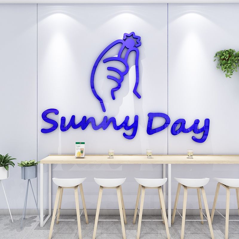 Tranh Mica 3d Dán Tường Chữ Smile Good Luck Sunny day Trang Trí Cửa Kính, Cửa Hàng, Quán Trà Sữa, Salon, Nail